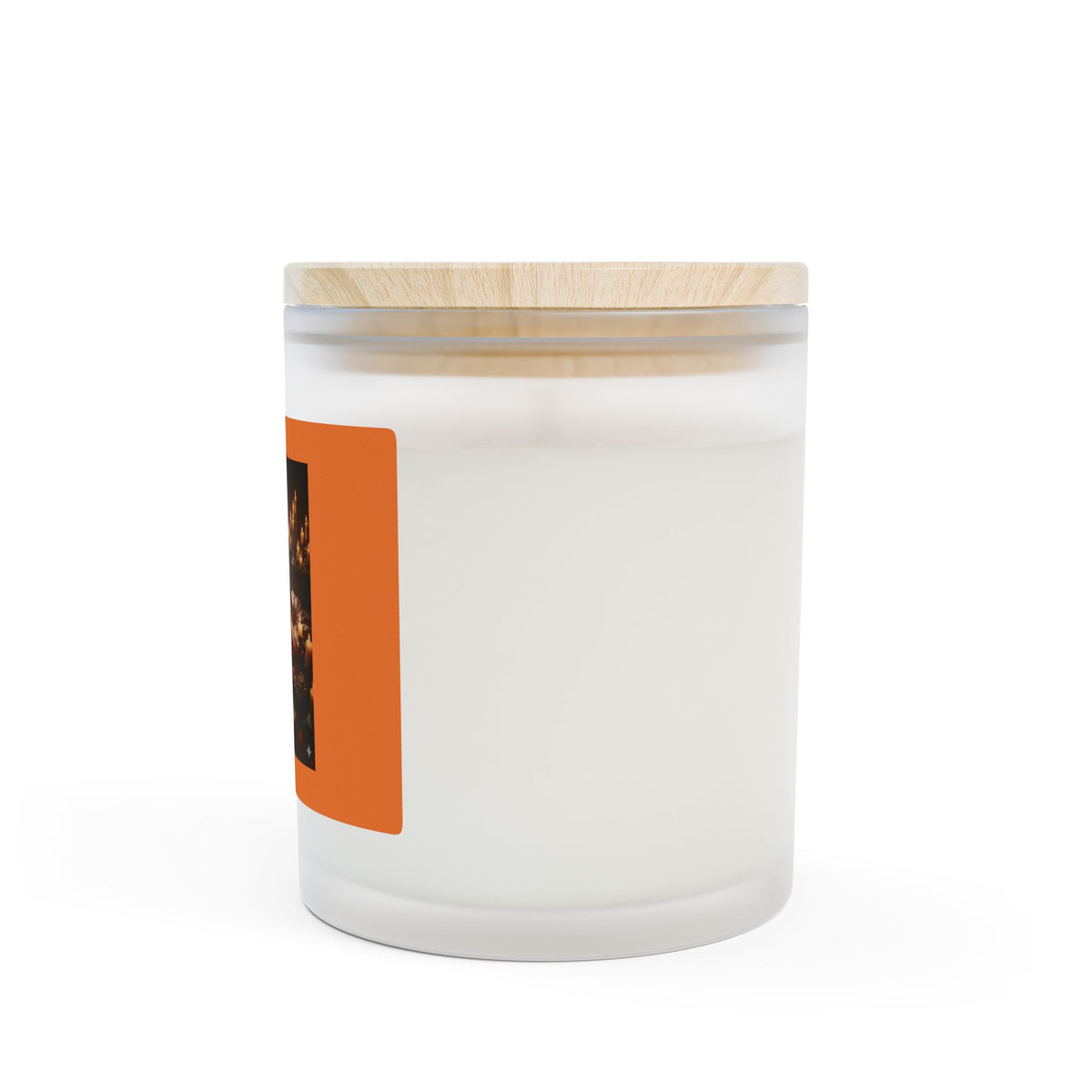 Customizable 11oz Frosted Glass Candle — Cozy Tarot Candlelit Scene (Orange Label)